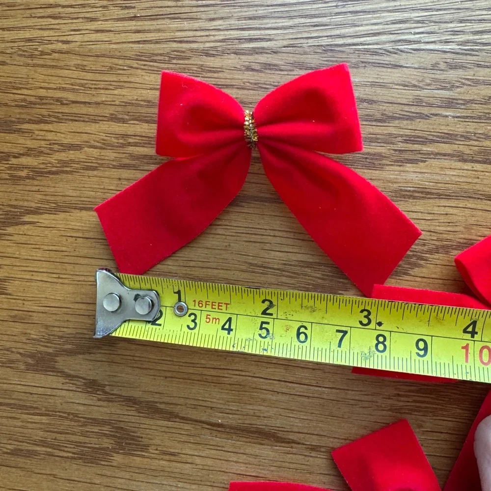 Red Velvet Ribbon Bows Gold Pipe Cleaner‎ Ornament Crafting Holiday Decor